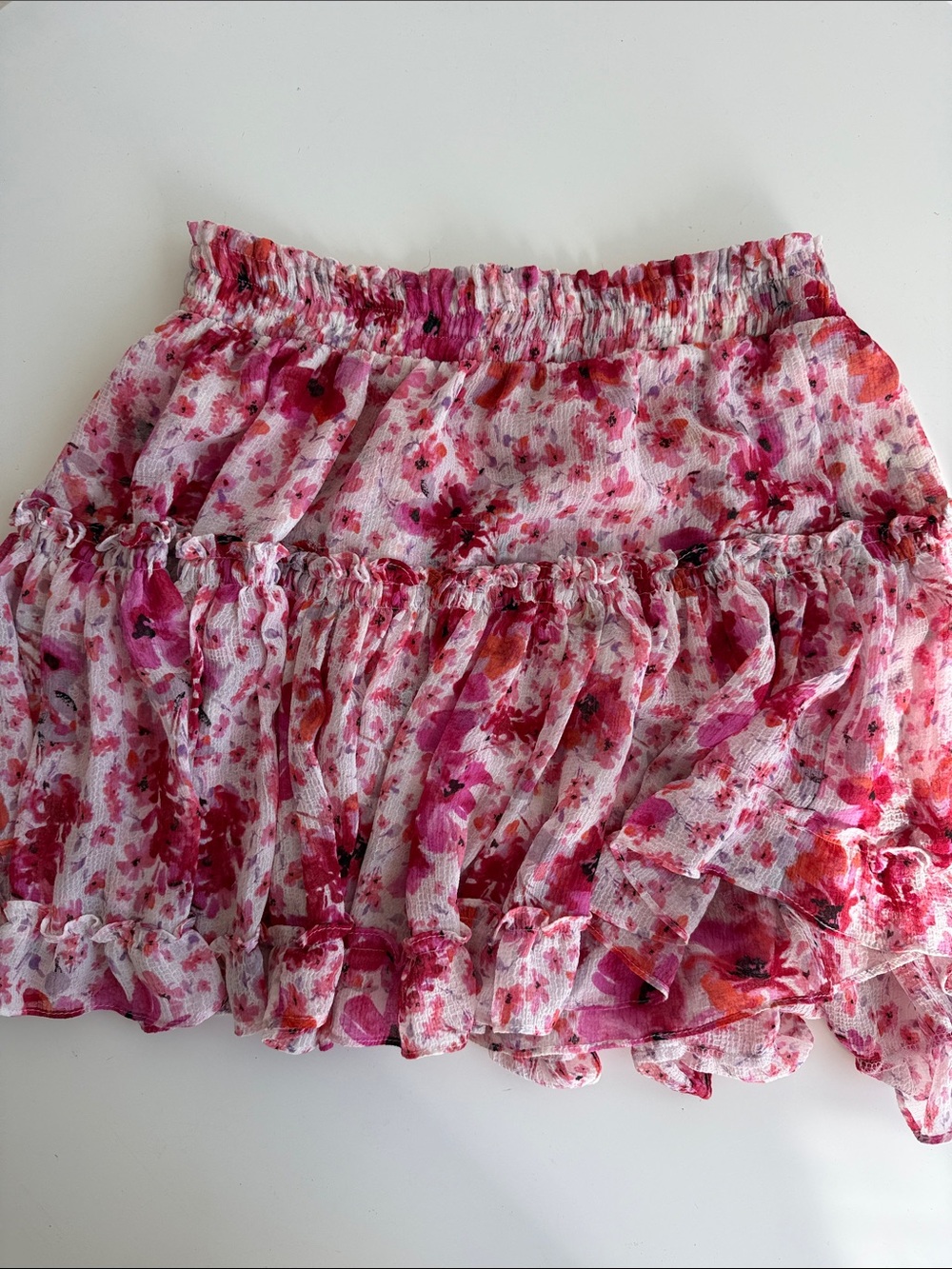 Misa Los Angeles Pink Floral Tiered Mini Skirt